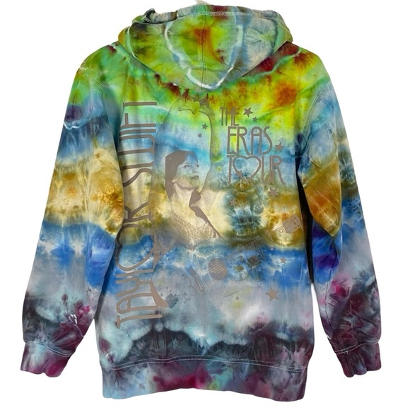 Handmade Tie Dye Hoodie Sweatshirt Pullover Unisex Small Upcycled Colorful Green - Picture 2 of 13